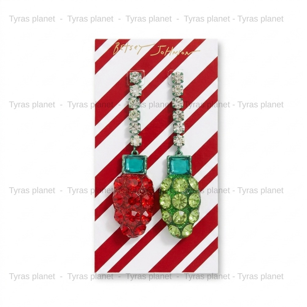 Betsey Johnson Christmas Light Bulbs Green/Red‎ Dangle Drop Earrings